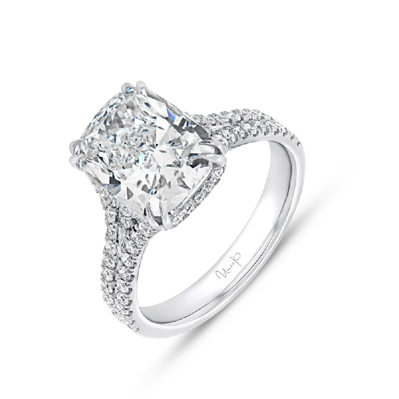 Ladies engagement rings celebrity styles-Uneek Signature Collection Split-Shank Cushion Cut Diamond Engagement Ring