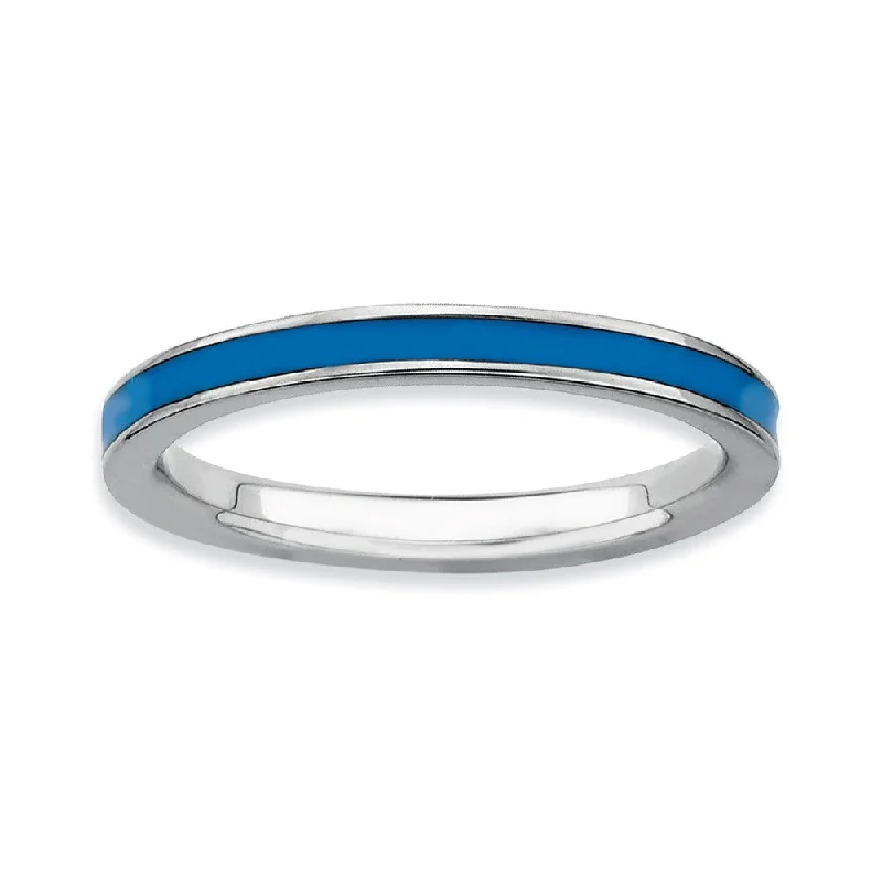 Ladies ring pinky styles-2.25mm Sterling Silver Stackable Blue Enameled Band