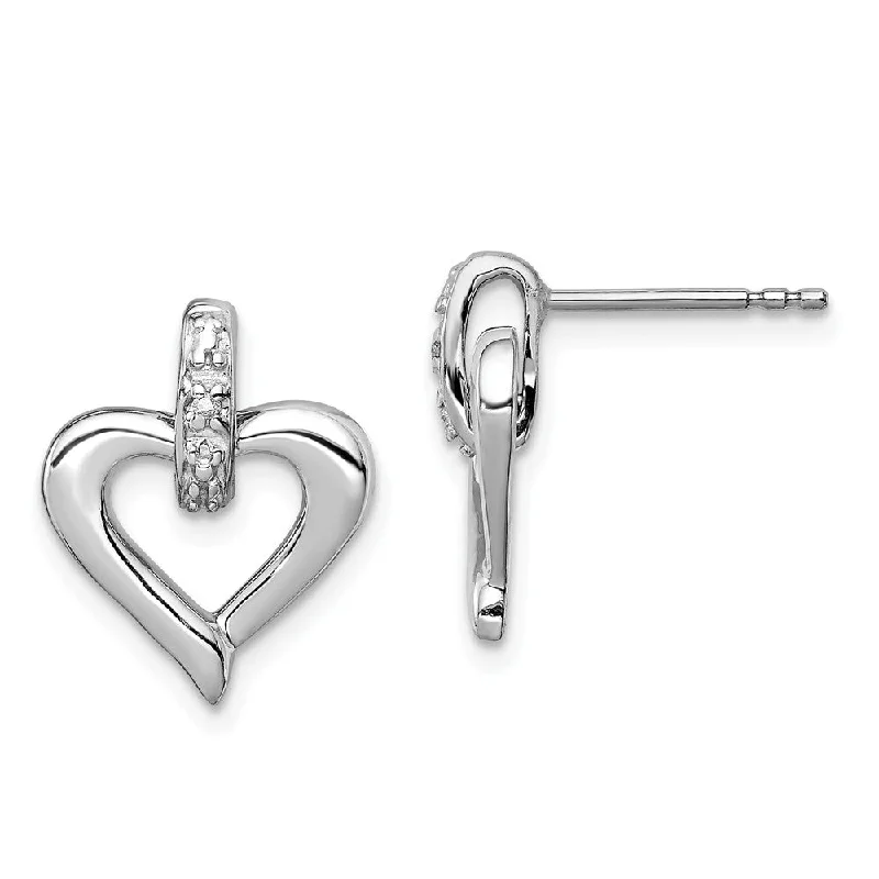 Ladies earrings mature appeal-12mm Open Heart Diamond Accent Post Earrings in Sterling Silver