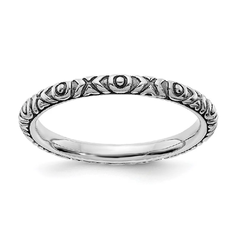 Ladies ring gold designs-2.25mm Sterling Silver Stackable Antiqued XOXO Band