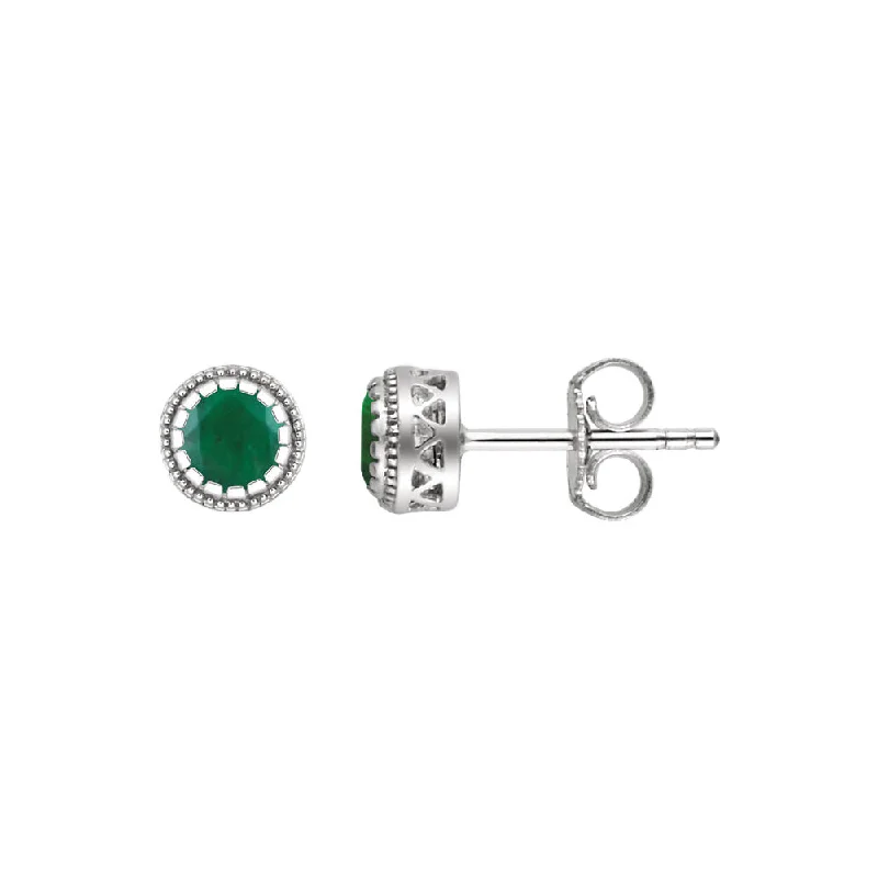 Ladies earrings memory keepsakes-Emerald May Birthstone 8mm Stud Earrings in 14k White Gold