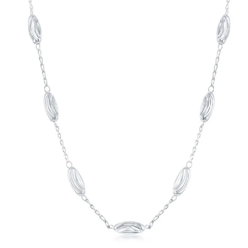 Ladies necklaces Mother’s Day-Sterling Silver Diamond Moon Cut Oval Bead Necklace