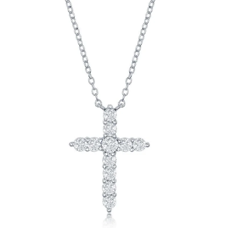 Ladies necklaces worldwide trends-Sterling Silver White CZ April Birthstone Cross Necklace