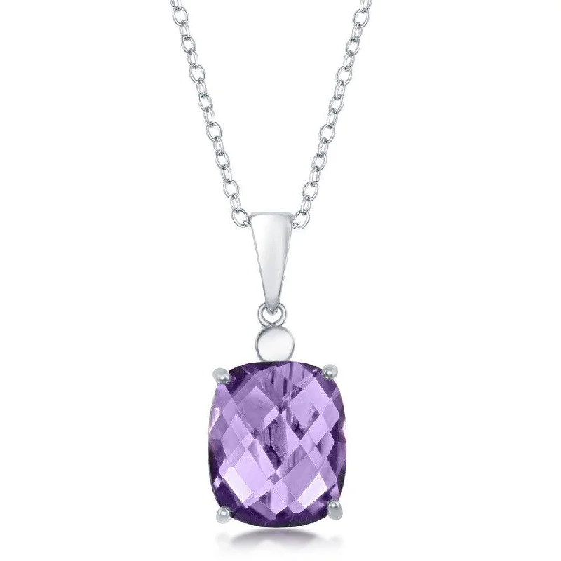 Ladies necklaces investment value-Sterling Silver Four-Prong Checkered 5.1cttw Amethyst Necklace