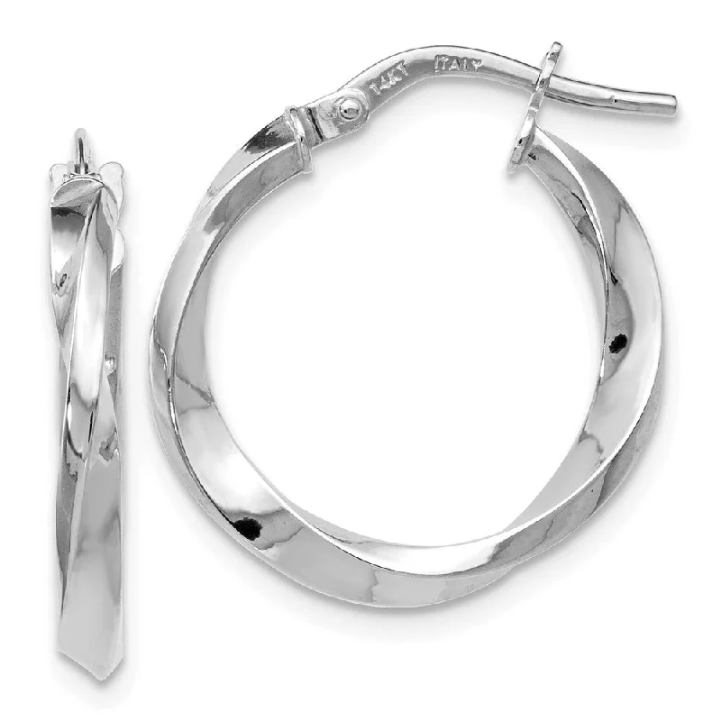 Ladies earrings daily wear-14k White Gold Polished Twisted Round Hoop Earrings, 20mm (3/4 Inch)