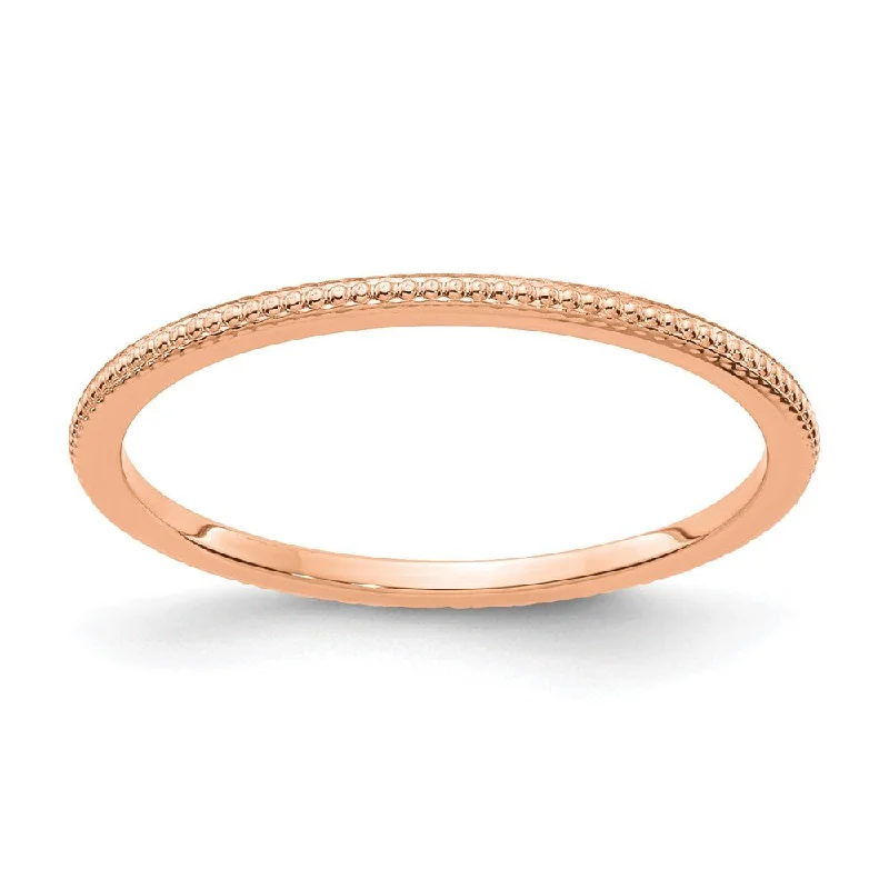 Ladies ring unique designs-1.2mm 10k Rose Gold Beaded Stackable Band