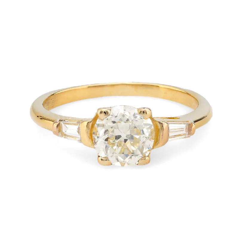 Ladies engagement rings holiday proposals-French GIA 1.01 round brilliant cut diamond 18k yellow gold engagement ring