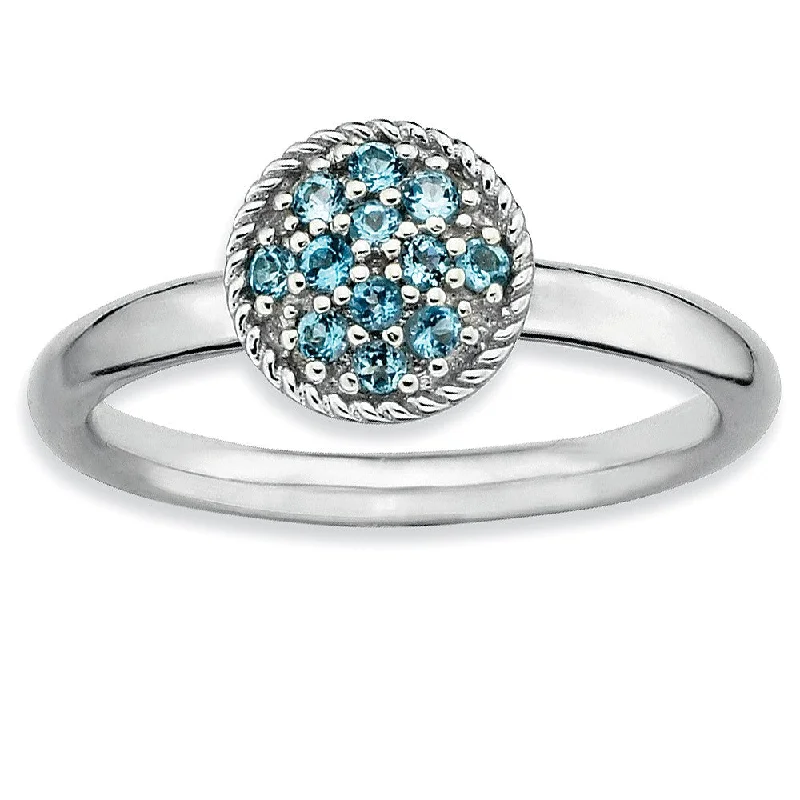 Ladies ring thumb designs-Silver Stackable Round 1/5 Cttw Blue Topaz Ring