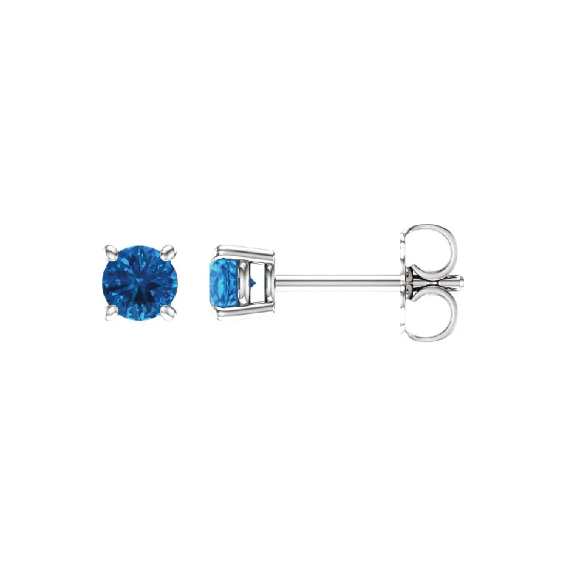 Ladies earrings custom options-4mm Round Swiss Blue Topaz Stud Earrings in 14k White Gold