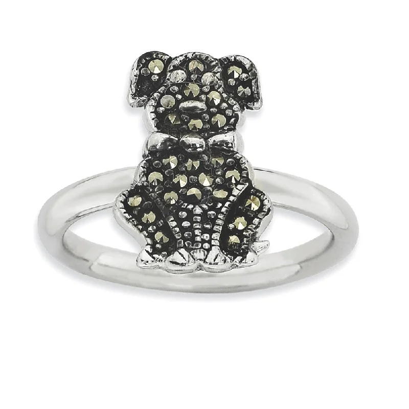 Ladies ring holiday gifts-2.25mm Sterling Silver Stackable Marcasite Dog Ring