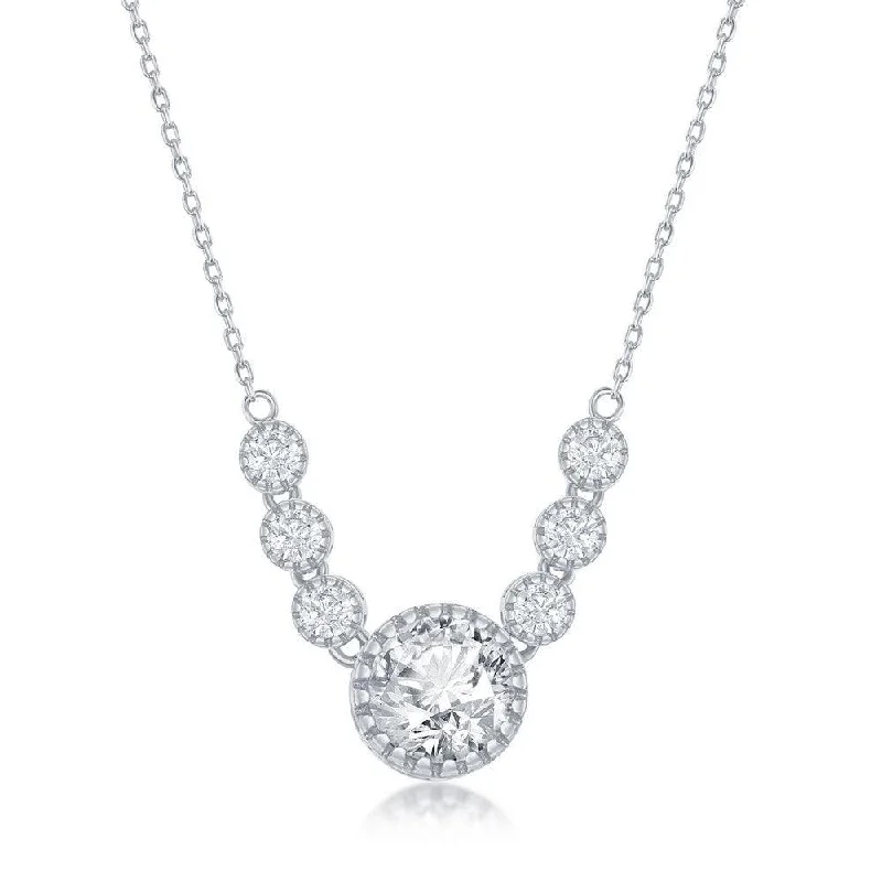 Ladies necklaces Christmas styles-Sterling Silver Round Cubic Zirconia Necklace