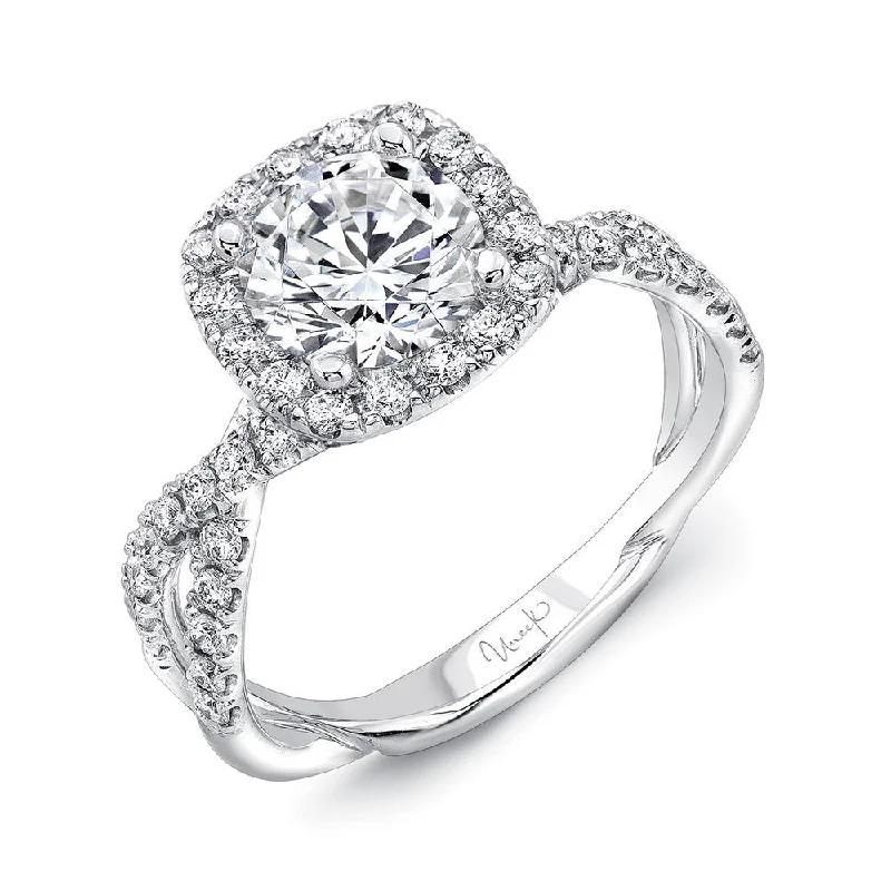 Ladies engagement rings vintage-inspired-Uneek Infinity Collection Halo Round Engagement Ring