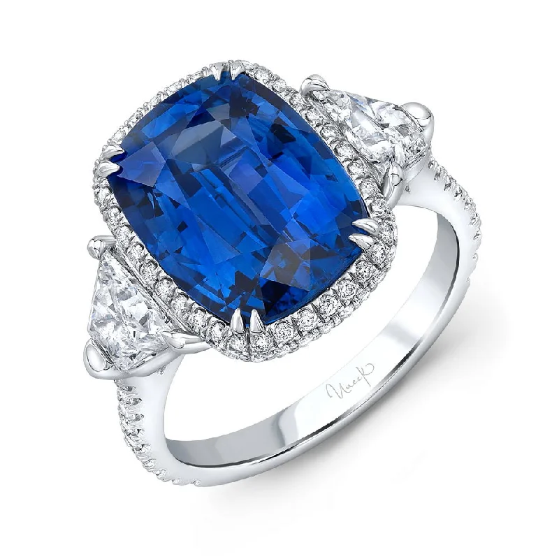 Ladies engagement rings oval shapes-Uneek Precious Collection Halo Cushion Cut Blue Sapphire Engagement Ring