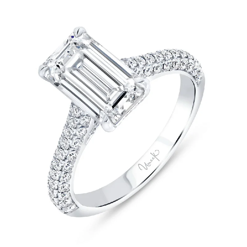 Ladies engagement rings designer labels-Uneek Signature Collection Straight Emerald Cut Diamond Engagement Ring