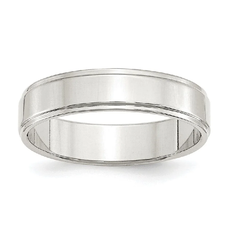 Ladies ring 2025 trends-5mm Sterling Silver Light Flat Ridge Edge Standard Fit Band