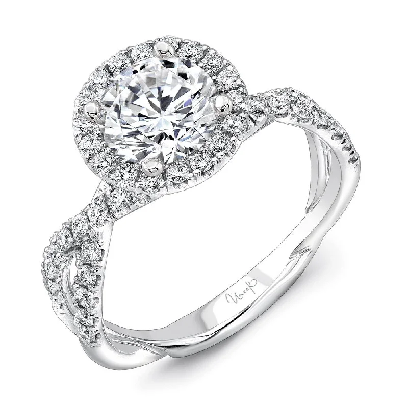 Ladies engagement rings bezel styles-Uneek Infinity Collection Halo Round Engagement Ring