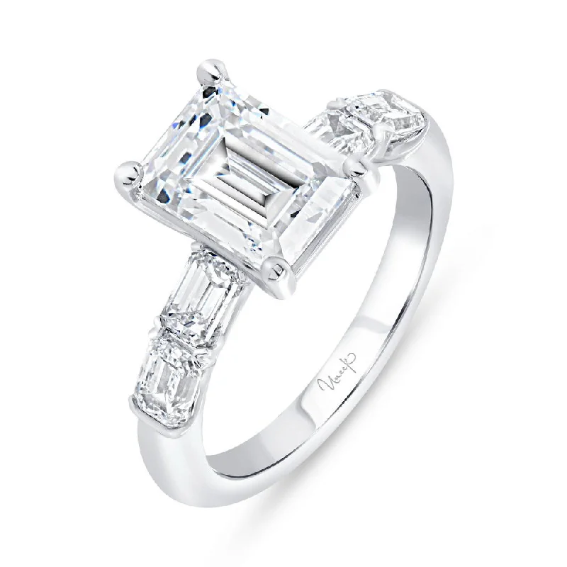 Ladies engagement rings high-end choices-Uneek Timeless Collection Straight Emerald Cut Engagement Ring