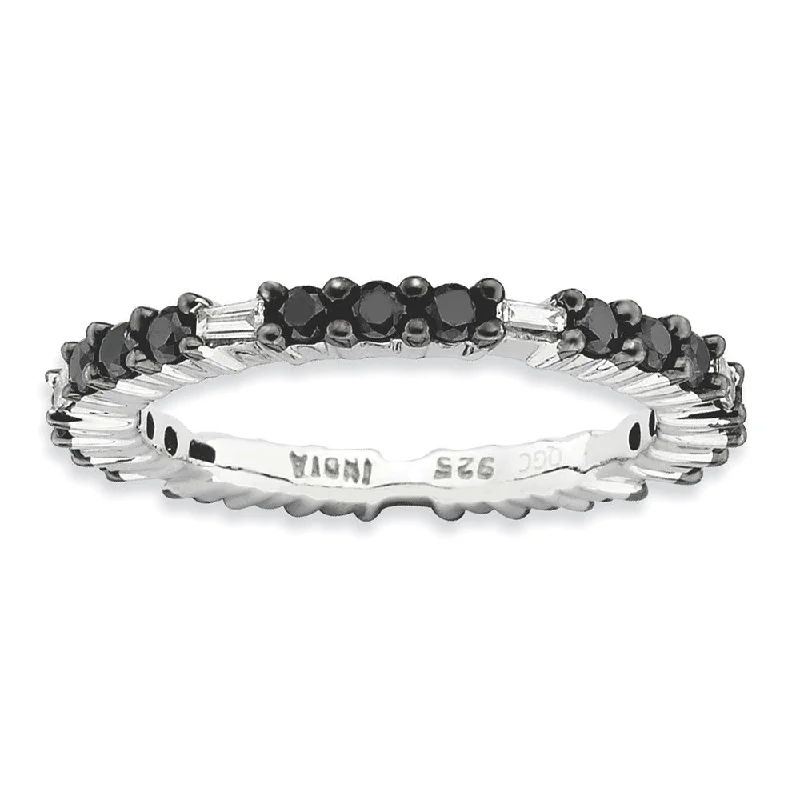 Ladies ring emotional symbols-2.25mm Sterling Silver Stackable 7/8 Ctw Black & HI White Diamond Band