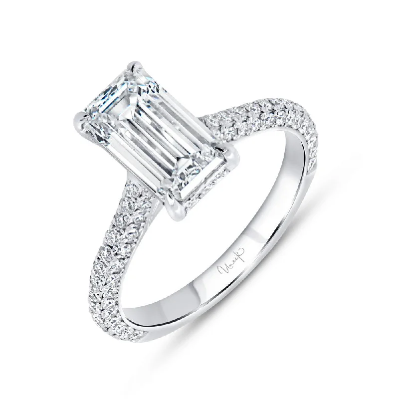 Ladies engagement rings financing options-Uneek Timeless Collection Under-Halo Emerald Cut Diamond Engagement Ring