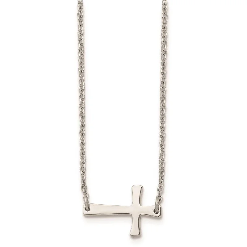 Ladies necklaces price range-Stainless Steel Polished Sideways Cross Necklace