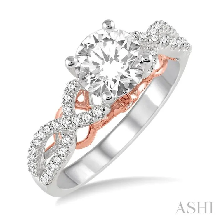 Ladies engagement rings delicate bands-1/3 Ctw Diamond Semi-mount Engagement Ring in 14K White and Rose Gold