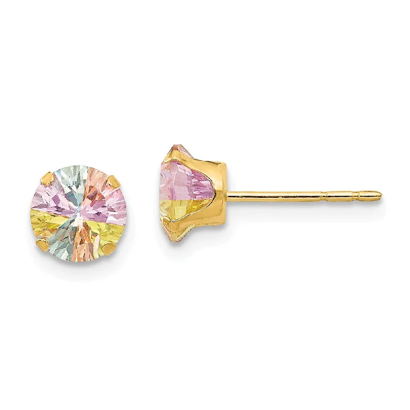 Ladies earrings hypoallergenic-6mm Round Multicolor Cubic Zirconia Stud Earrings in 14k Yellow Gold