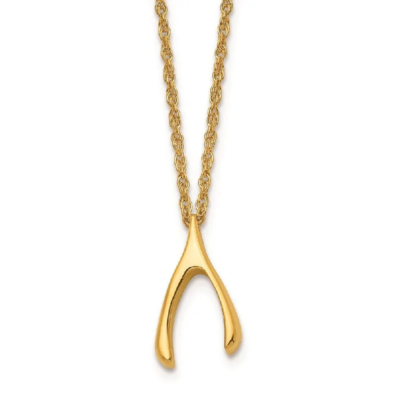 Ladies necklaces bohemian charm-Stainless Steel Polished Yellow IP-plated Wishbone Necklace