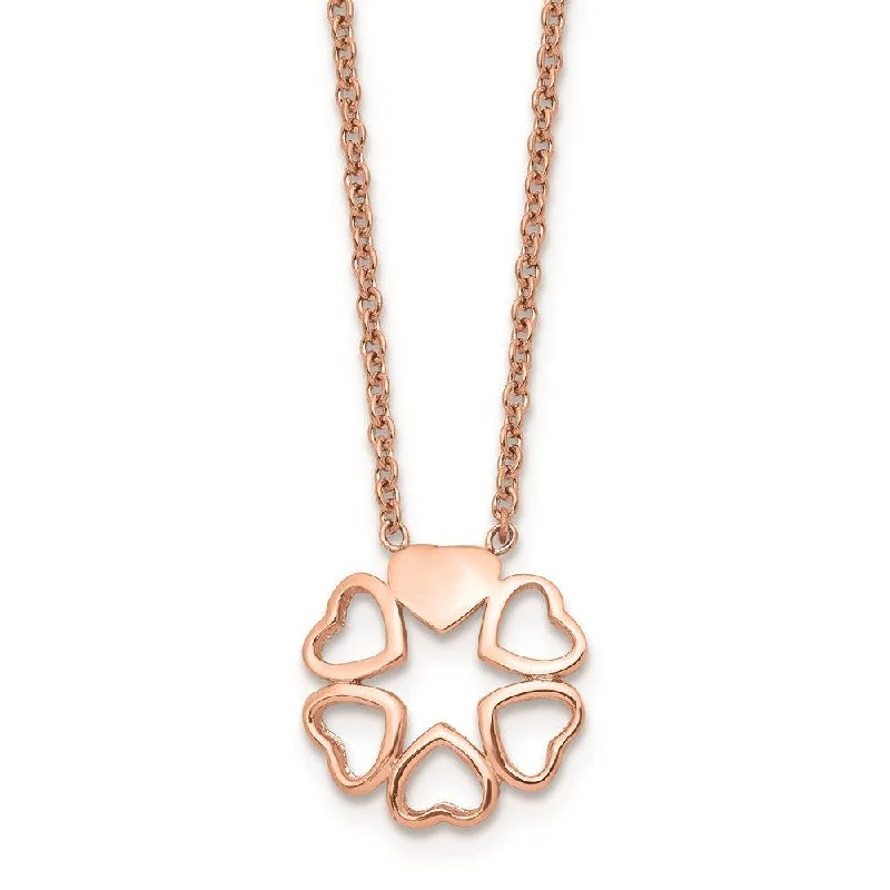 Ladies necklaces statement pieces-Stainless Steel Polished Pink IP-plated Circle of Hearts Necklace