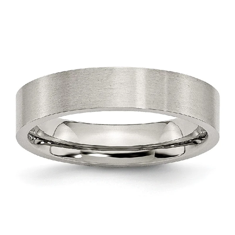 Ladies ring index finger-5mm Brushed Stainless Steel Flat Comfort Fit Wedding Band