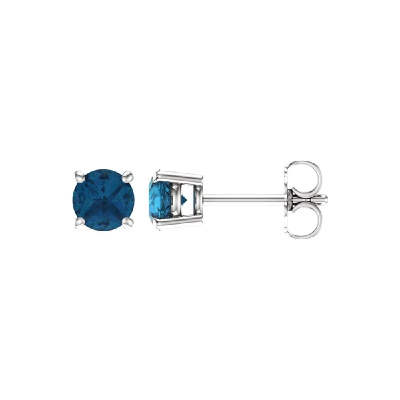 Ladies earrings dangle looks-1.2 Carat, 5mm Round London Blue Topaz Stud Earrings in 14k White Gold