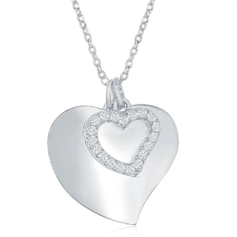 Ladies necklaces Mother’s Day-Sterling Silver Shiny Heart with Open CZ Heart Necklace