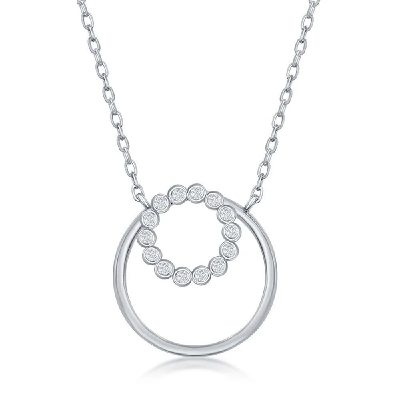 Ladies necklaces age suitability-Sterling Silver Bezel-Set CZ with Plain Open Circle Necklace