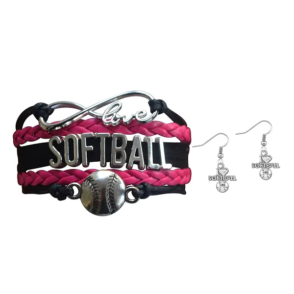 Ladies bracelets jade accents-Softball Jewelry Set ( Bracelet & Earrings)