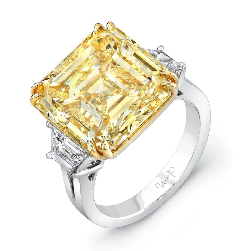 Ladies engagement rings custom designs-Uneek Natureal Collection Three-Stone Asscher Fancy Yellow Diamond Engagement Ring