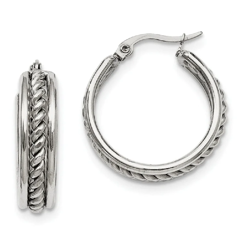 Ladies earrings limited editions-20mm Twisted Middle Round Hoop Earrings in Stainless Steel