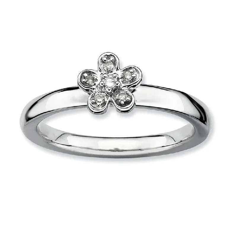 Ladies ring 925 silver-Sterling Silver & 1/20 Ctw Diamond Stackable 6mm Flower Ring