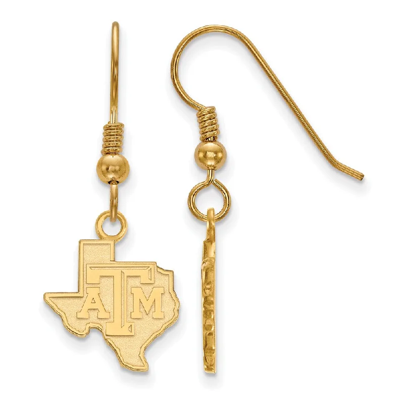 Ladies earrings gold styles-14k Gold Plated Silver Texas A&M Univ. Small Dangle Earrings