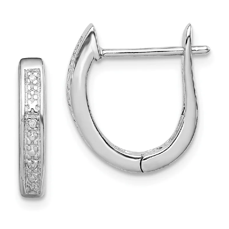 Ladies earrings light luxury-Sterling Silver, .02 Cttw Diamond Hinged Oval Hoop Earrings, 15mm