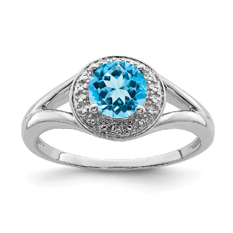 Ladies ring affordable picks-Sterling Silver .01 Ctw Diamond & Round Blue Topaz Ring