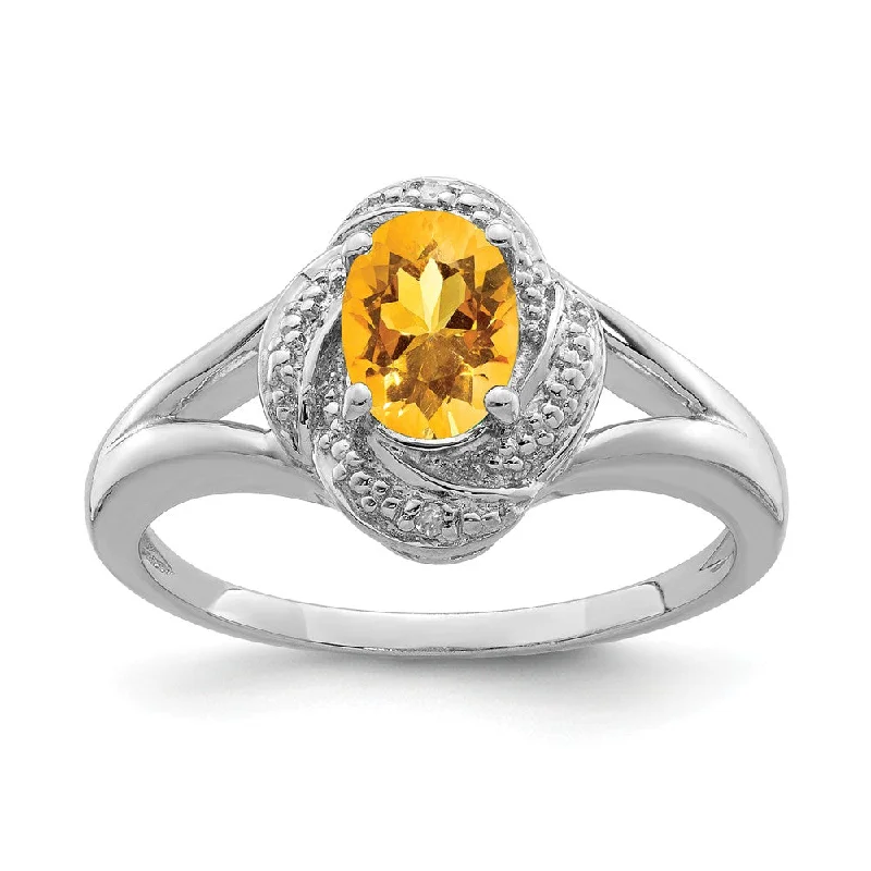 Ladies ring personalized-Sterling Silver .01 Ctw (H-I, I2-13) Diamond & Oval Citrine Ring