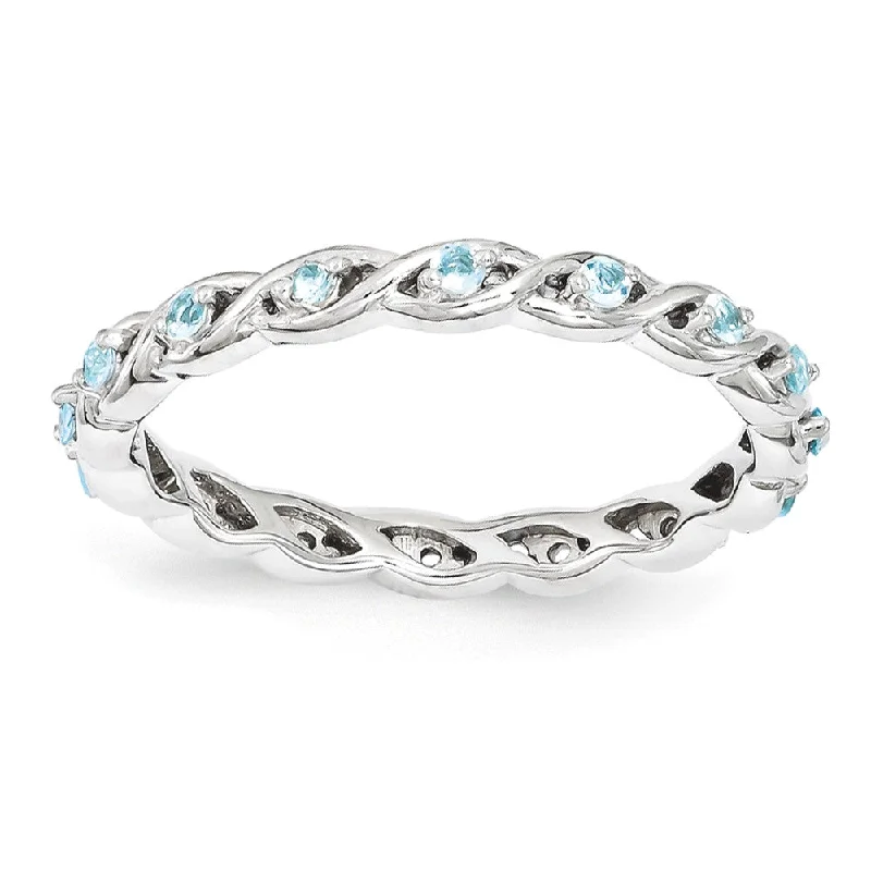 Ladies ring engagement picks-2.5mm Rhodium Plated Sterling Silver Stackable Blue Topaz Twist Band