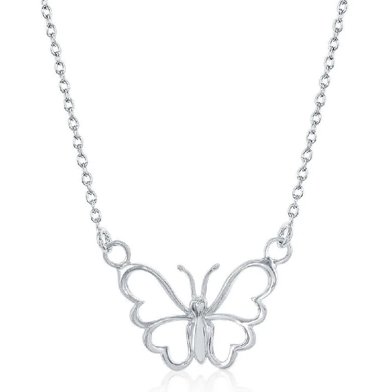 Ladies necklaces engraved names-Sterling Silver Open Butterfly Necklace