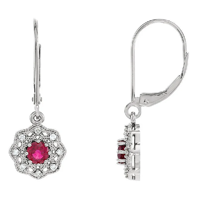 Ladies earrings group designs-10.5 x 26mm 14k White Gold Ruby & 1/8 CTW (G-H, I1) Diamond Earrings