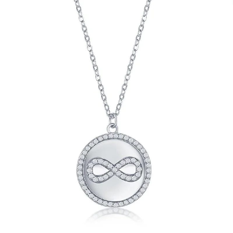 Ladies necklaces global brands-Sterlilng Silver Micro Pave CZ Disc Necklace - Infinity