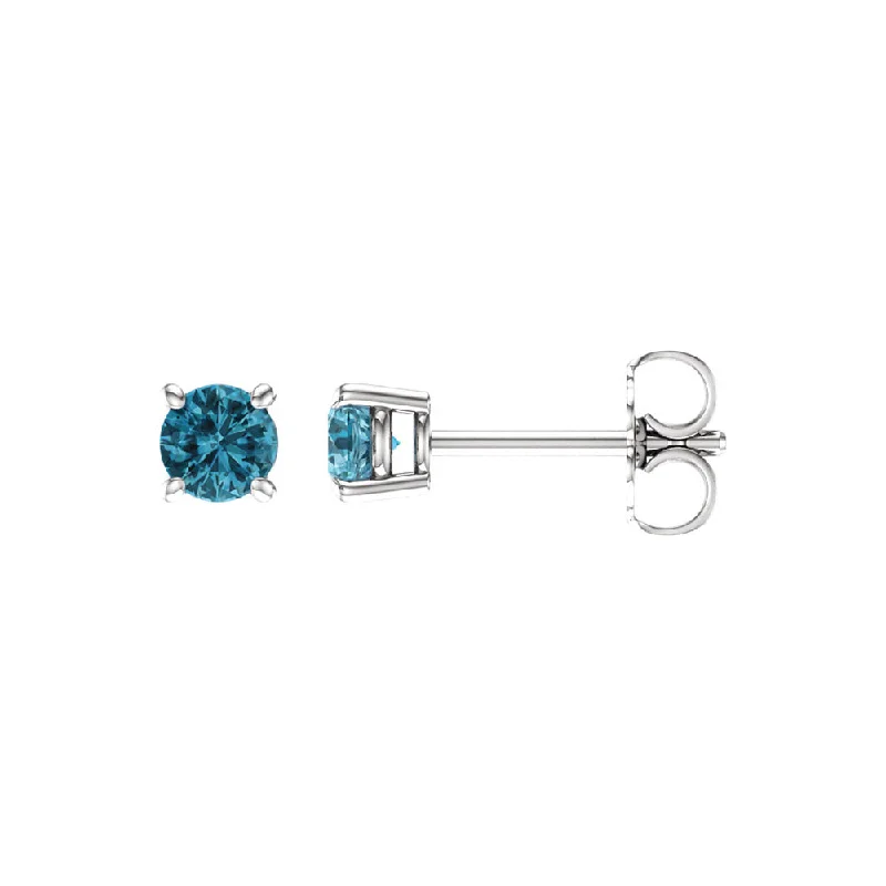 Ladies earrings friendship pairs-4mm Round Blue Zircon Stud Earrings in 14k White Gold