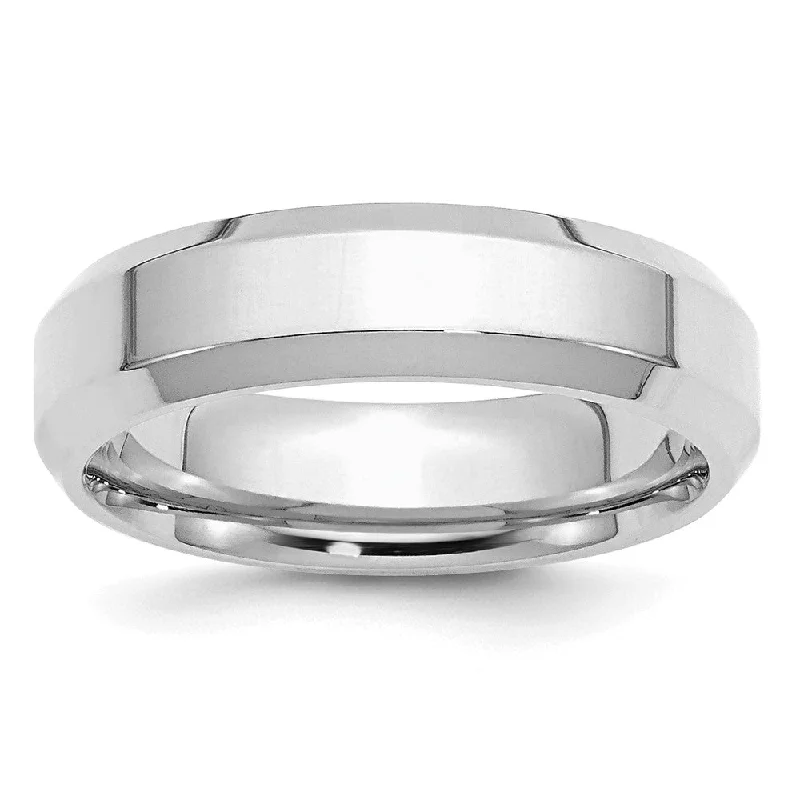 Ladies ring daily wear-6mm Rhodium Plated Sterling Silver Beveled Edge Comfort Fit Band