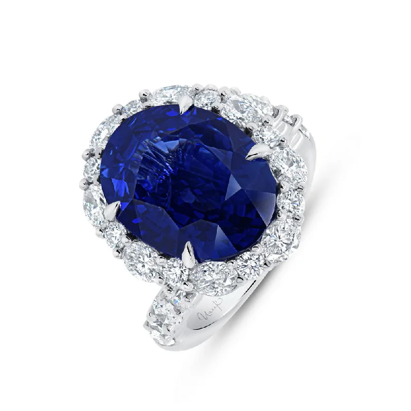 Ladies engagement rings celebrity styles-Uneek Precious Collection Bypass Oval Shaped Blue Sapphire Engagement Ring