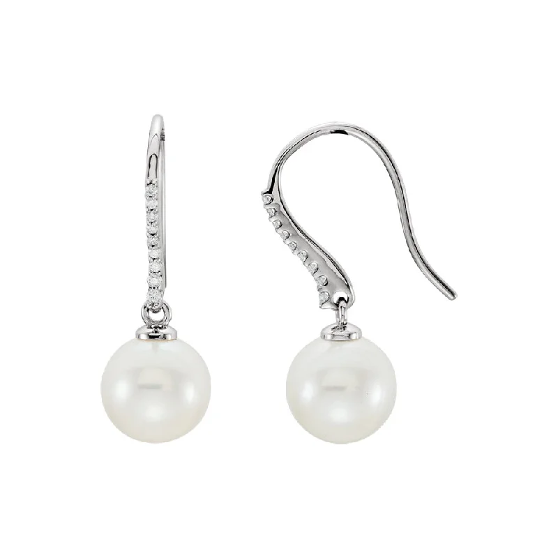 Ladies earrings price range-Freshwater Cultured Pearl & Diamond Dangle Earrings in 14k White Gold