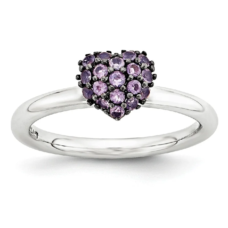 Ladies ring luxury brands-Sterling Silver Amethyst Cluster Stackable Expressions 8mm Heart Ring