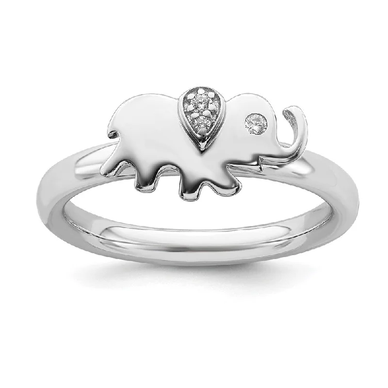 Ladies ring customer reviews-Rhodium Plated Sterling Silver & Diamond Stackable Elephant Ring